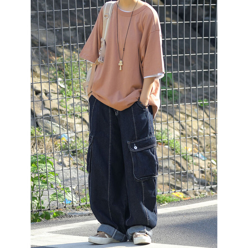 Pantalones cargo holgados Vintage Harajuku para hombre, Jeans versátiles con múltiples bolsillos, ropa de trabajo de pierna ancha, ropa de calle japonesa, 2024