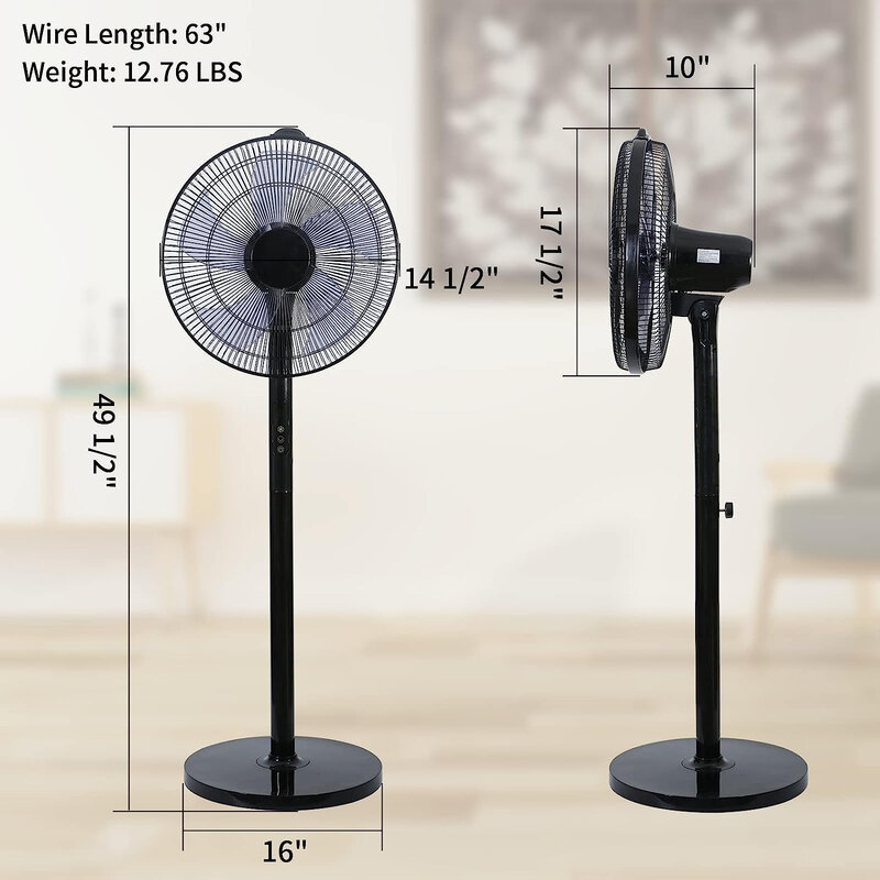 Pedestal Stand Fan com controle remoto, velocidade ajustável, 12 níveis, 1 Pack