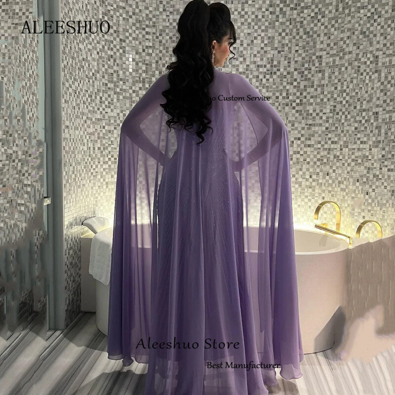 Aleeshuo gaun Prom putri duyung Satin ungu gaun pesta malam tanpa lengan tanpa tali bahu ilusi manik-manik berkilau 2024 panjang sepergelangan kaki