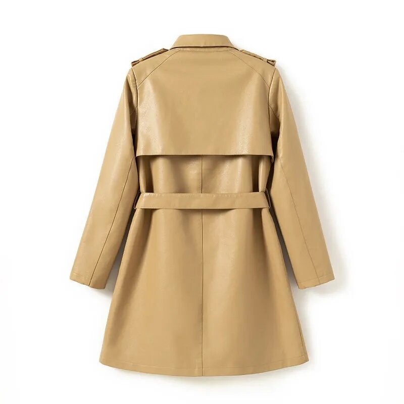 2023 primavera outono nova jaqueta feminina de couro do plutônio médio-comprimento versão coreana magro trench coat all-match outerwear chaquetas de mujer