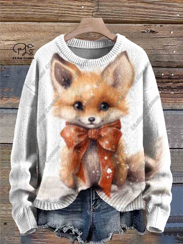 PLstar Cosmos new 3D printed animal series cute fox pattern brutto maglione winter street casual unisex