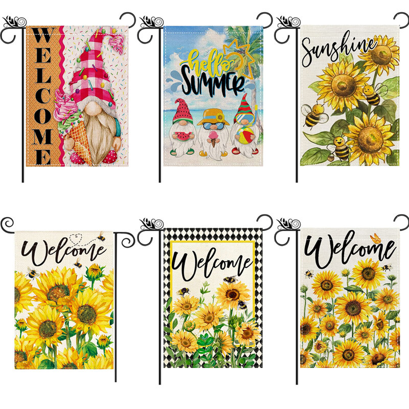 1 multicolored summer sunflower, watermelon, bee ice cream, dwarf double-sided printed garden flag, excluding flagpole