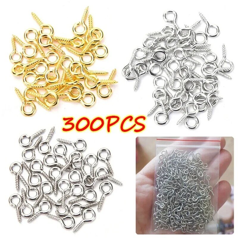 300pcs Small Tiny Mini Eye Pins Eyepins Hooks Eyelets Screw Threaded Stainless Steel Clasps Hook Jewelry Findings For Making DIY