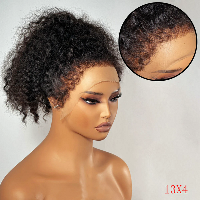 Kinky Curly Edge Lace Front Wig, Short Bob Wig, Pré-plumé, Baby Hair, Band Closure Wig, 180% Frmetals, 13x4