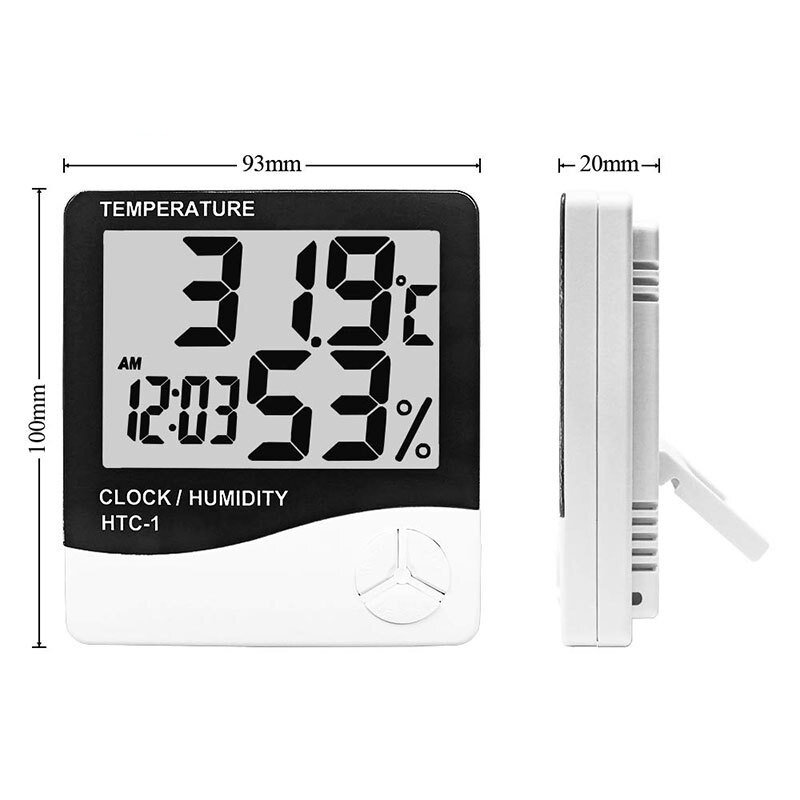 Misuratore di temperatura e umidità elettronico per interni HTC-1/HTC-2, termometro domestico a grande schermo e misuratore di umidità