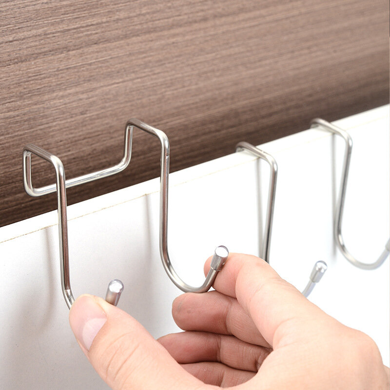 304 Stainless Steel Hook Free Punching Double S-Shape Hook Kitchen Bathroom Cabinet Door Back Type Coat Towel Storage Hanger