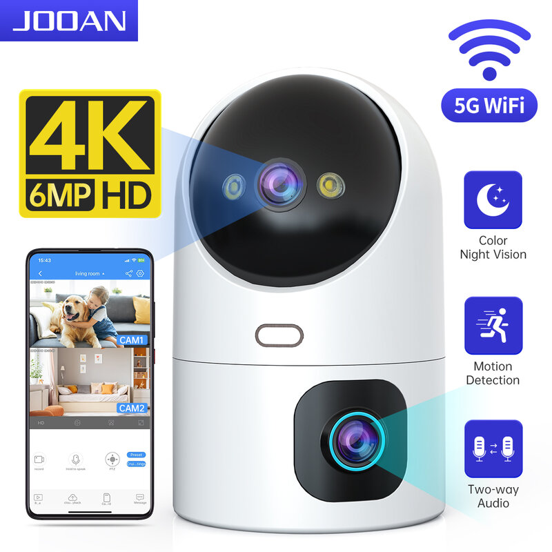 JOOAN 4K PTZ IP-camera 5G WiFi Dual Lens CCTV-beveiligingscamera Smart Home Babyfoon Auto Tracking Kleur Nachtvideobewaking