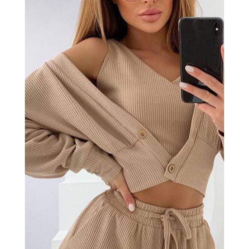 2023 Spring Summer New Women's Suit Sunken Stripe Casual 3-Piece Set Daily Fashion All-Matching