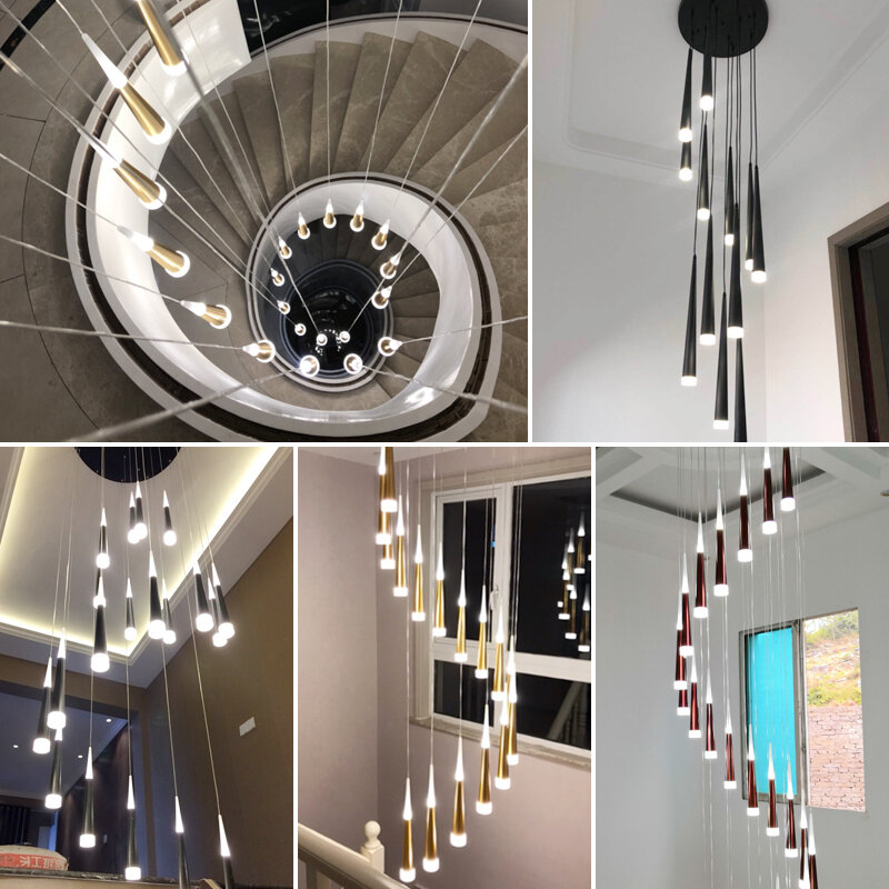 Lampe Led suspendue réglable, luminaire décoratif d'intérieur, idéal pour un salon, une cuisine ou des escaliers