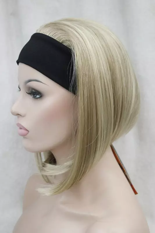 Cute blonde mix 3/4 wig with headband short straight synthetic women's half wig