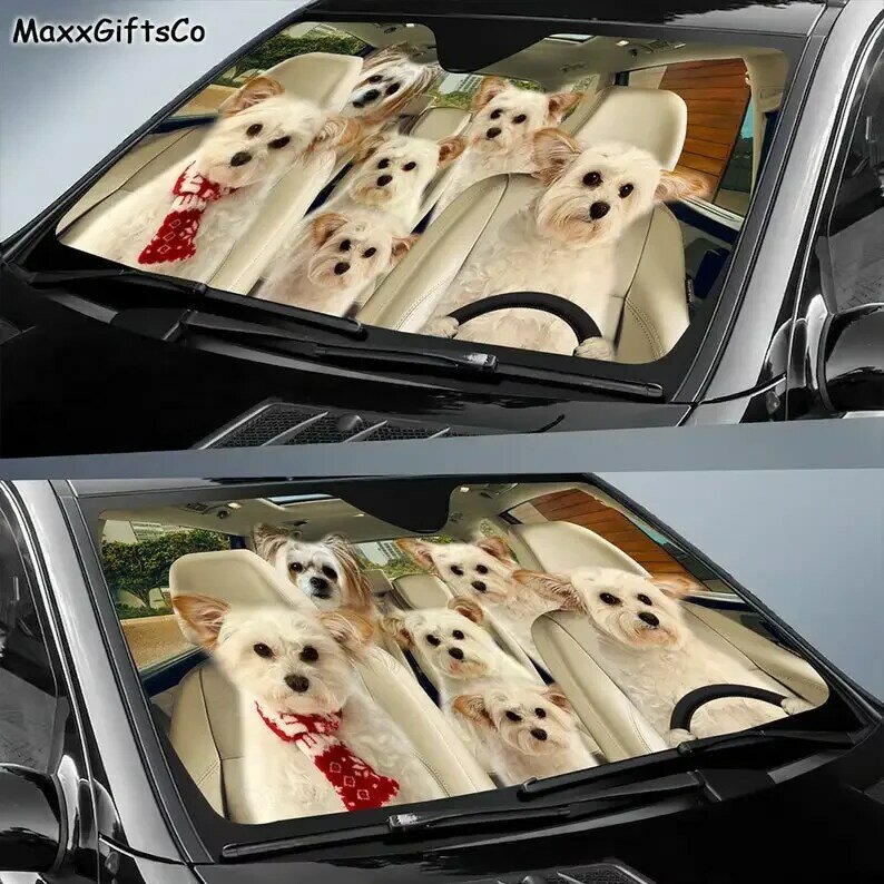 Pomapoo Car Sun Shade, Pomapoo Windshield, Dogs Family Sunshade, Dog Car Accessories, Car Decoration, Gift For Dad, Mom