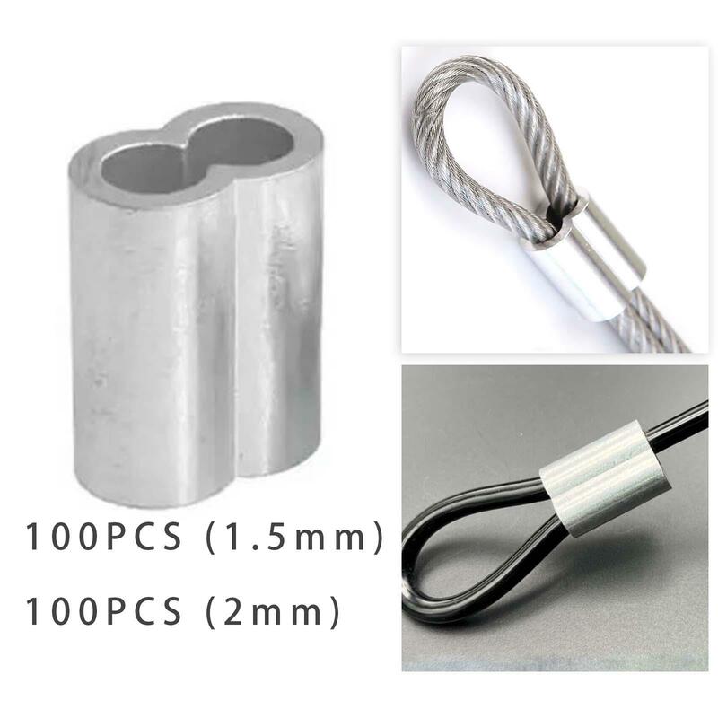 100x Steel Wire Rope Aluminum Sleeve Fasten Steel Wire Rope Accessories Double Hole Clamp Fittings Aluminum Crimping Loop Sleeve