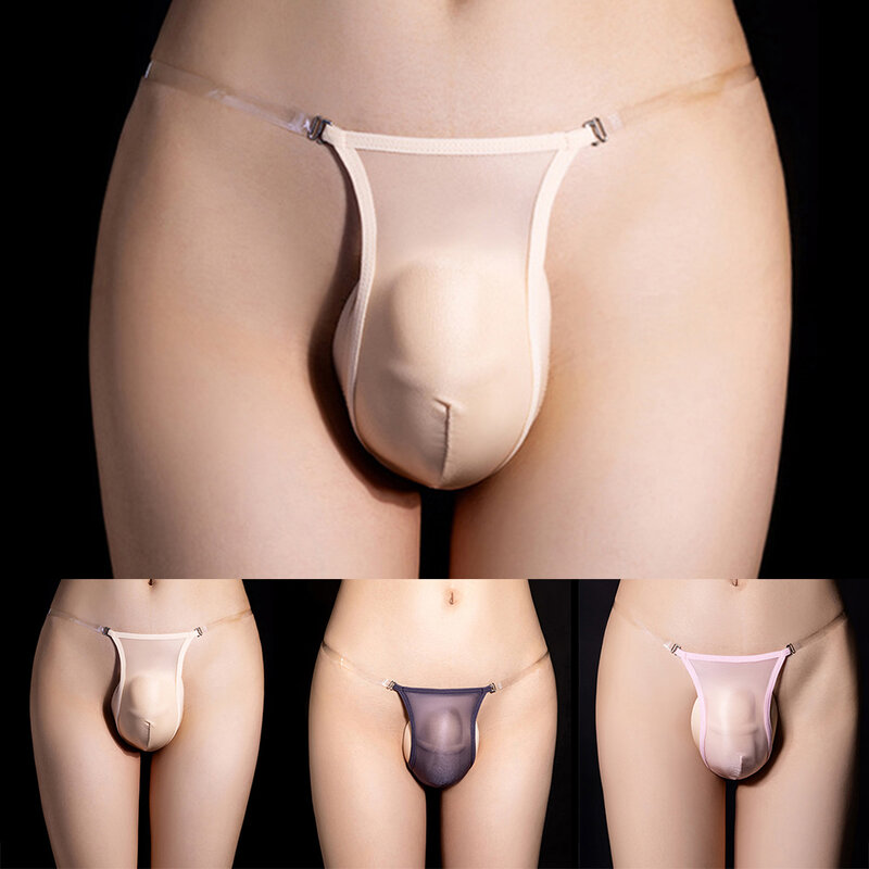 Slip sexy pour hommes, transparent, sous-vêtements brillants, culotte grande taille, tongs ajustables, taille basse, lingerie