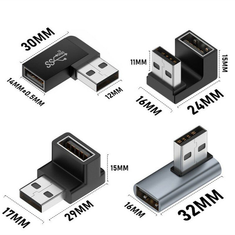 노트북 컴퓨터용 USB 어댑터, 90 도 직각 USB 암-USB 수 어댑터, 10Gbps 데이터 전송 변환기 커플러, 1 개
