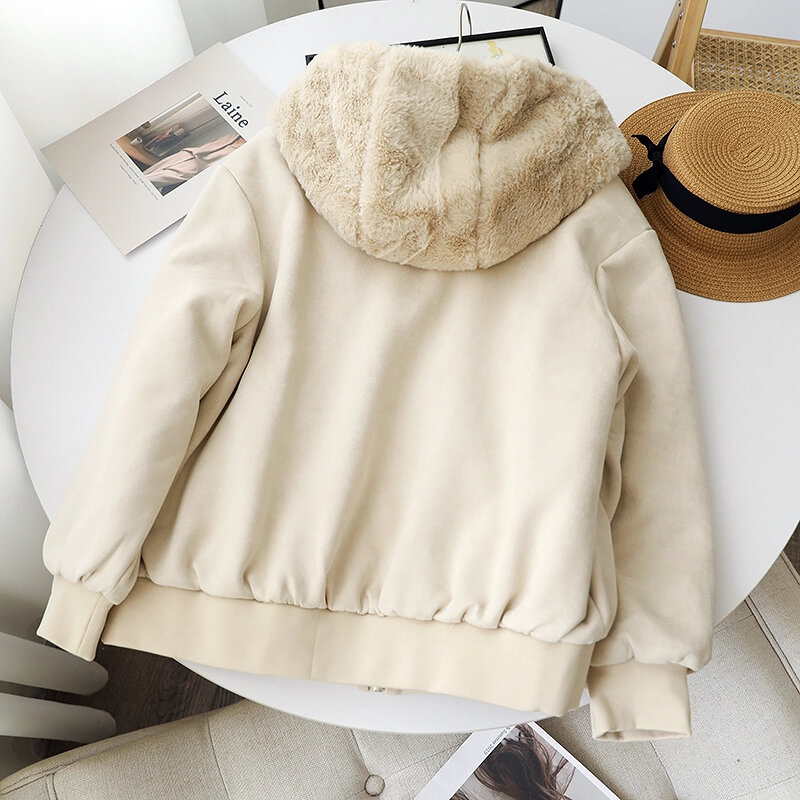 สวมใส่สองด้าน ~ หนาอบอุ่นและหลวม Hooded Suede ขนแกะ-เรียงรายนักบินเสื้อแจ็คเก็ต