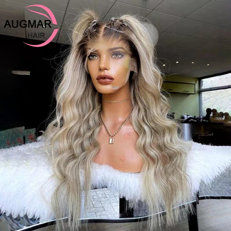 Perruque de Cheveux Humains à Reflets Blonds Ombrés pour Femme, Dentelle Transparente, HD, 13x6, 13x4