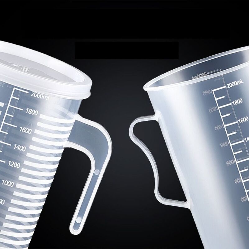 Gelas ukur plastik kapasitas besar, gelas ukur laboratorium bening dengan tutup transparan cangkir pencampur memanggang dapur