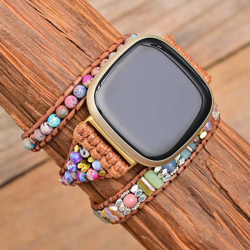 Bracelet bohème en pierres précieuses naturelles pour Fitbit Versa 1 2 3 4, perle, pour Fitbit Versa Lite/Sense 2