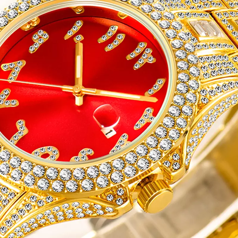 Iced para fora relógio masculino hip hop luxo em torno de diamantes relógios masculinos moda ouro quartzo relógio de pulso à prova dwaterproof água reloj hombre relogio