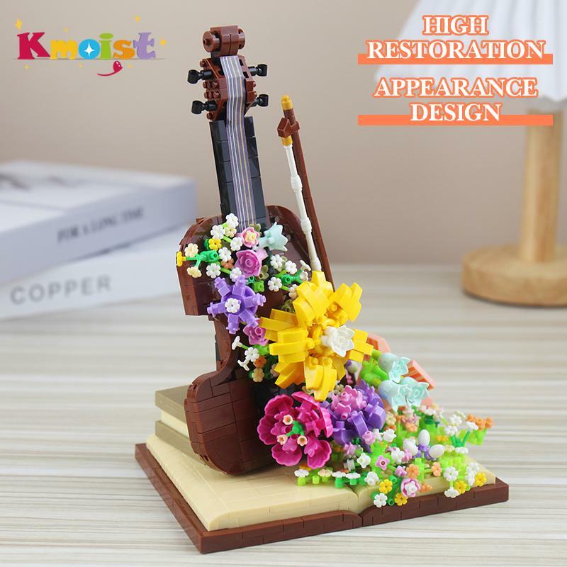 Skrzypce klocki wieczny kwiat zabawka dekoracja DIY Model kwiatu instrumenty muzyczne klocki budowlane kreatywne prezenty