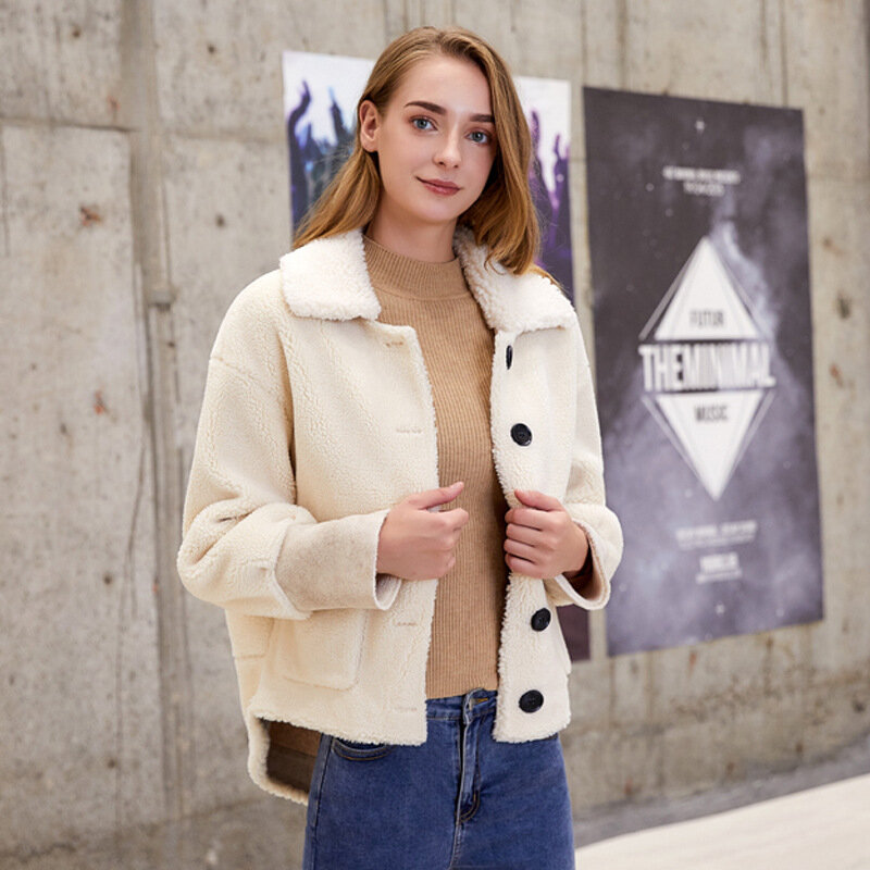 Женское короткое плюшевое пальто Taobao, осенне-Зимнее полупальто из искусственного меха ягненка и гранулированного плюша