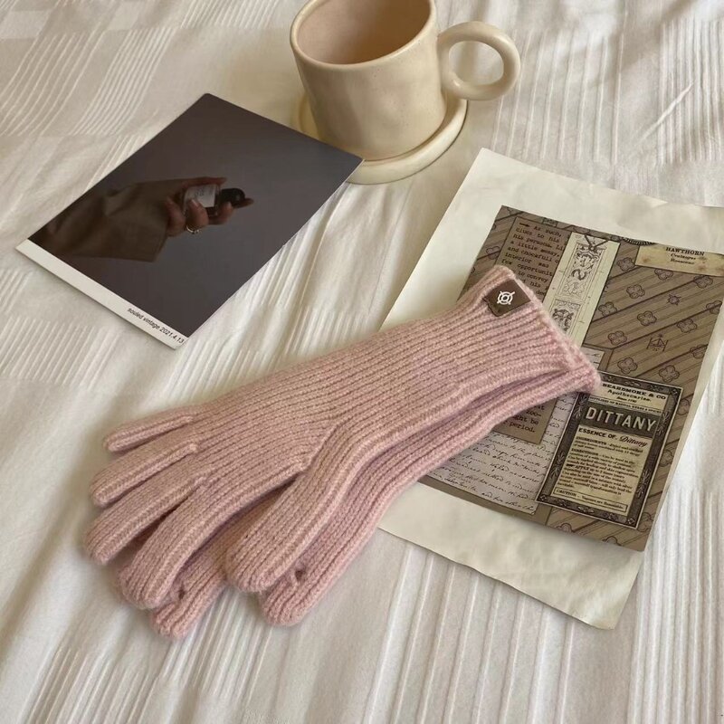 Теплые вязаные перчатки, модные плотные шерстяные перчатки для сенсорных экранов, однотонные длинные перчатки на запястье для девочек
