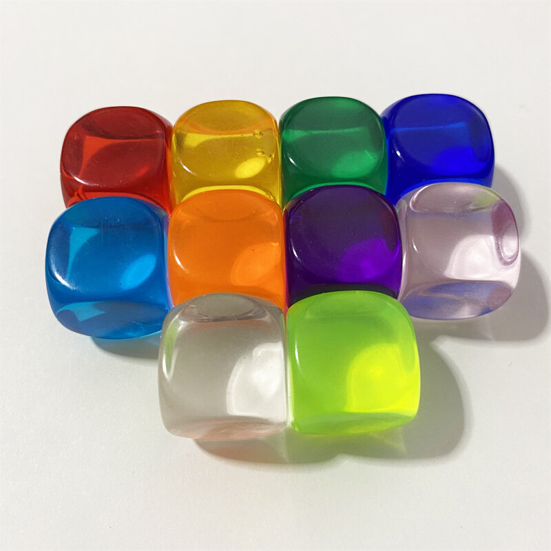 10 Pieces/Set 16mm Colorful Transparent Blank D6 Dice With Round Corner For Puzzle Board Game