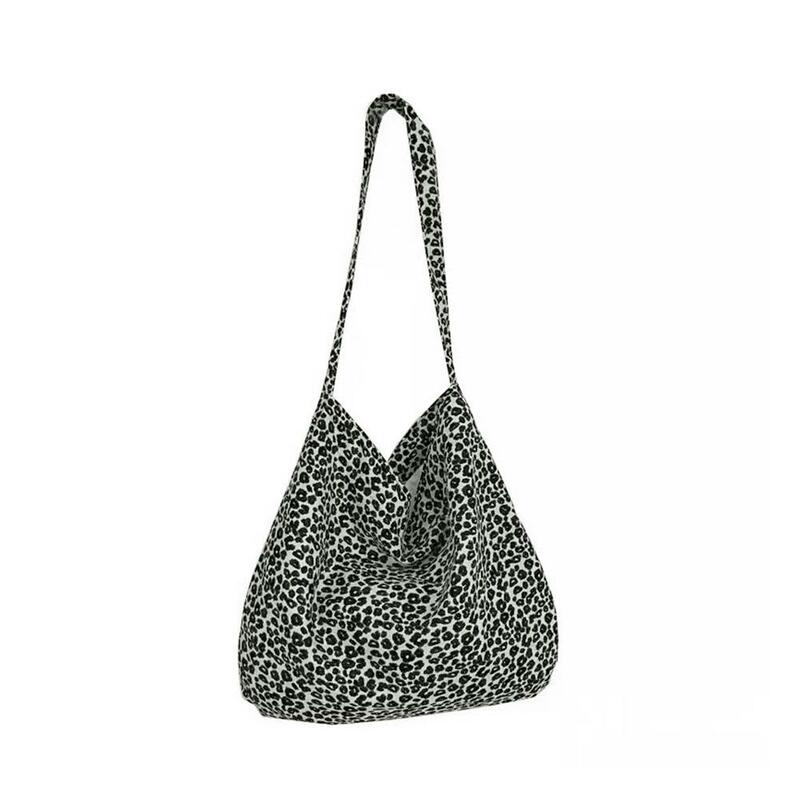 Bolso de compras con estampado de leopardo para mujer, bolsa de un hombro de gran capacidad, moda coreana, versátil, informal, de lona, W6K6
