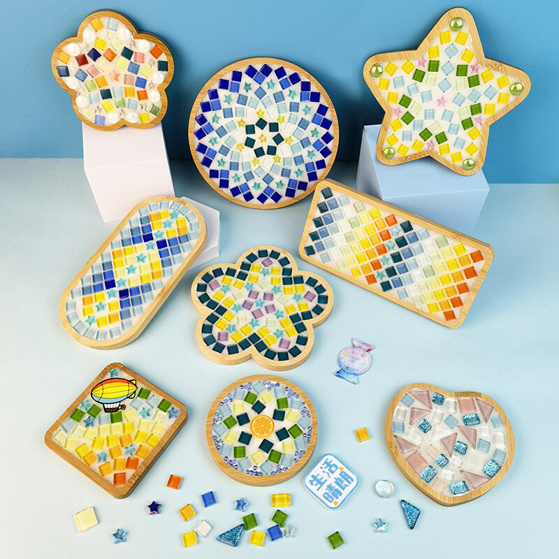 Mosaico de bambu diy coasters artesanal material criativo para copo tapete placemat mosaico cristal artesanato kit ferramentas crianças presente