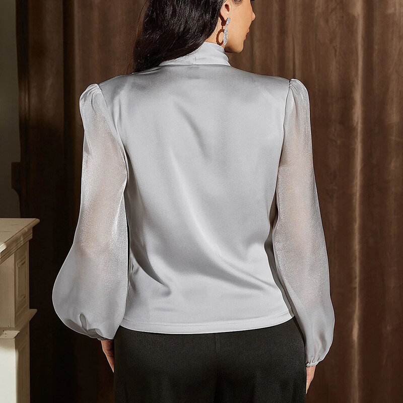 Блузка Женская атласная со складками и рукавами-фонариками