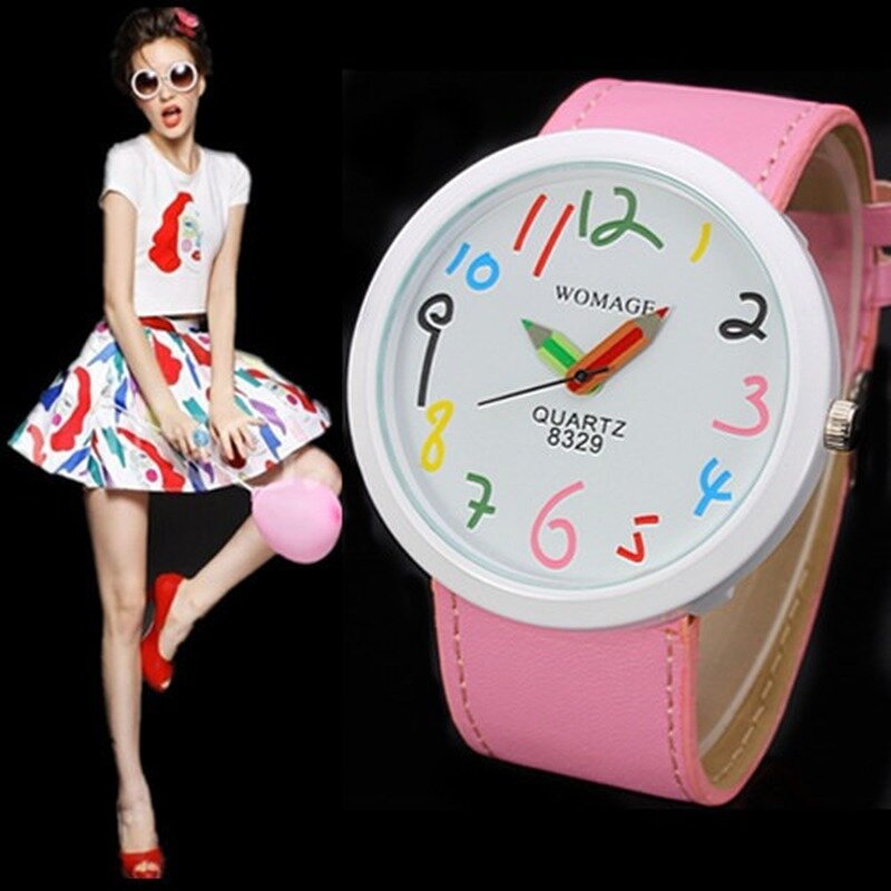 Reloj Mujer 2023 Fashion Pencil Needle Watch Women Big Number Watches WOMAGE Casual Leather Band Quartz Wristwatches Ladies