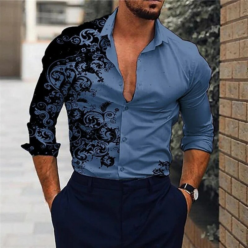Obtén la mezcla perfecta de Fitness y elegancia con camisa de manga larga musculosa barroca para hombre, vestido de fiesta sedoso con botones