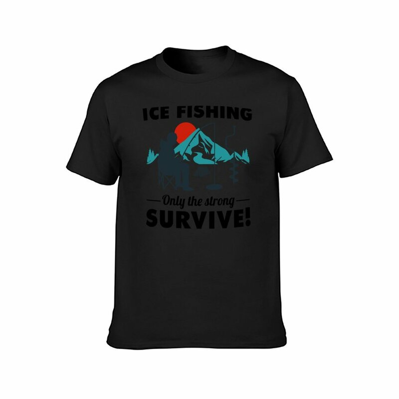 Pescador de pesca no gelo masculino camisetas, acampamento inverno, montanha, natureza, camisetas gráficas, roupas de anime, camiseta designer