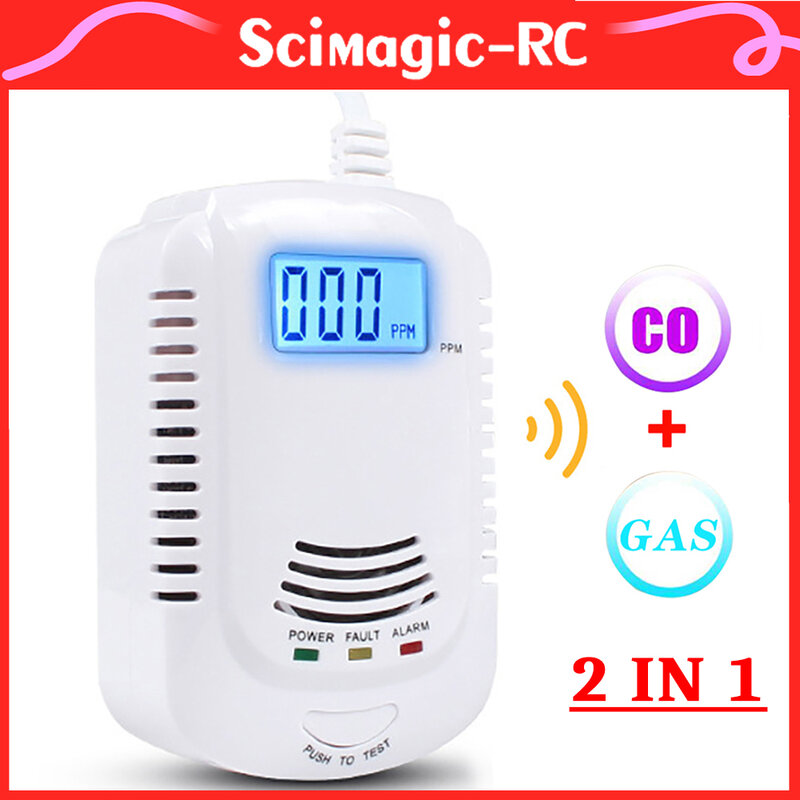 Detector de fumaça e monóxido de carbono, Sensor CO, Alarme com indicador LED, Alerta de sirene embutida, 110db