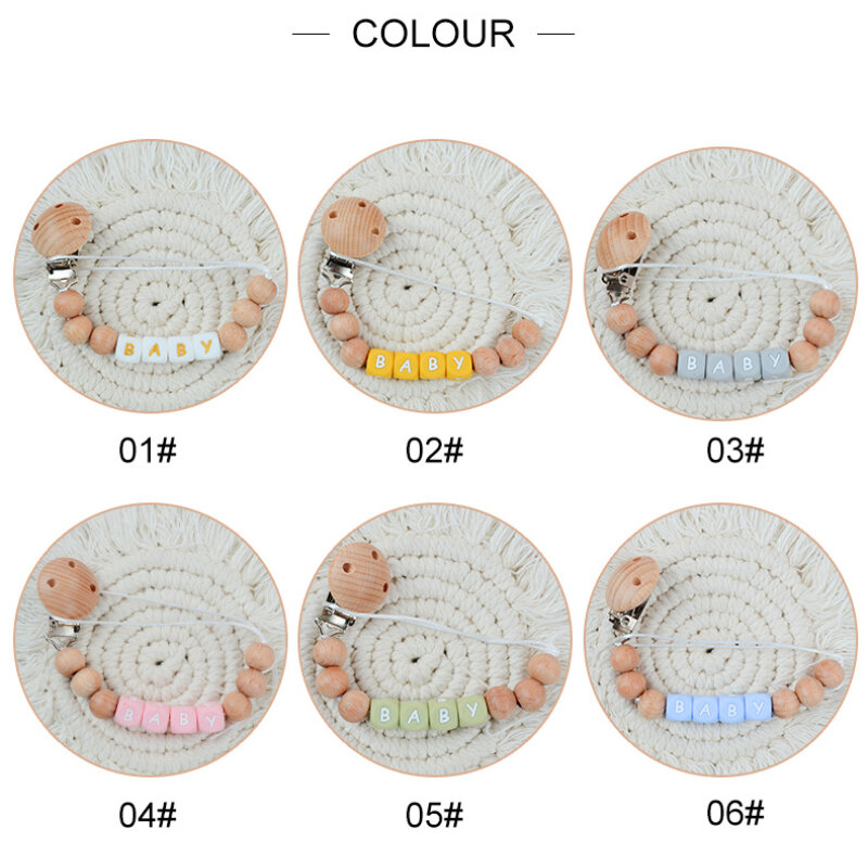 Baby silicone chupeta clipe com nome personalizado, cor chupeta clipe, suporte do mamilo, acessórios de corrente, dentição brinquedos, bpa livre