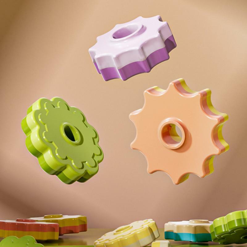Montessori mainan susun untuk anak-anak, mainan edukasi gigi pelangi berputar untuk anak