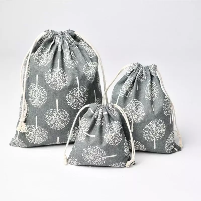 TOUB034 tas belanja tali serut untuk wanita, sepatu katun, tas penyimpanan, tas tangan dapat dilipat dan digunakan kembali