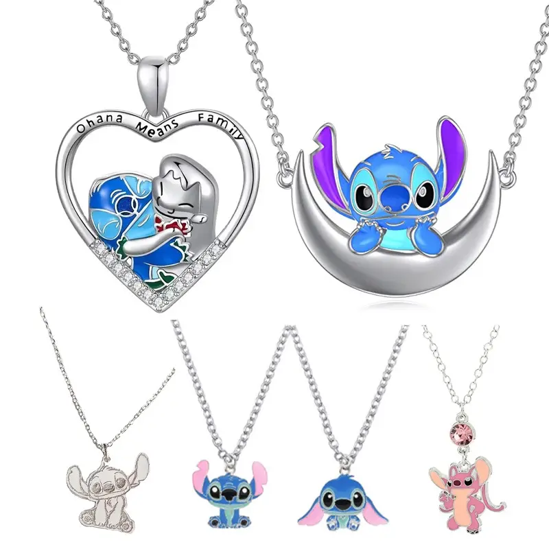 Disney Stitch-collar de dibujos animados de Lilo & Stitch, colgante con forma de corazón y Luna, accesorios, juguetes para niñas, regalos de cumpleaños, Kawaii