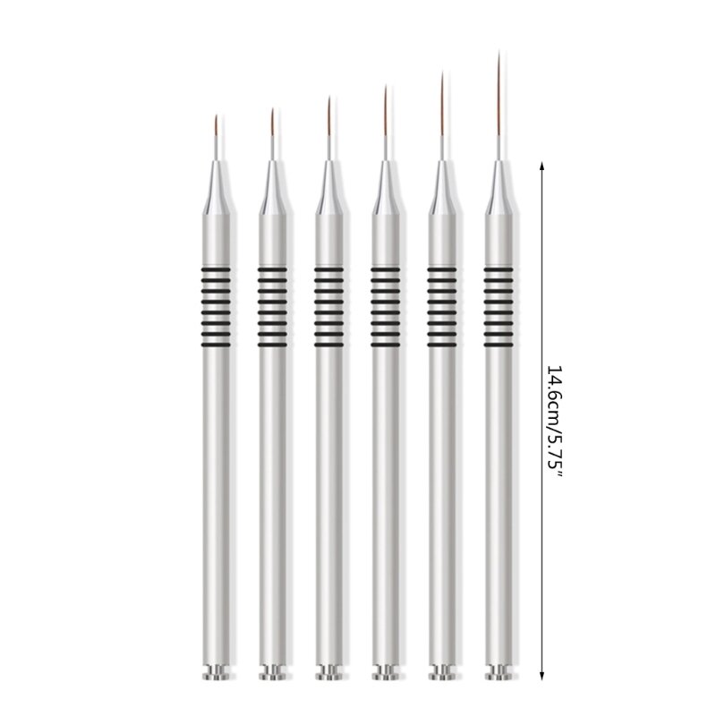 6Pcs Nail Art Design Brush Striping Thin Long Line punteggiatura penna da disegno UV Gel Polish Painting manico in metallo pennello per strisce