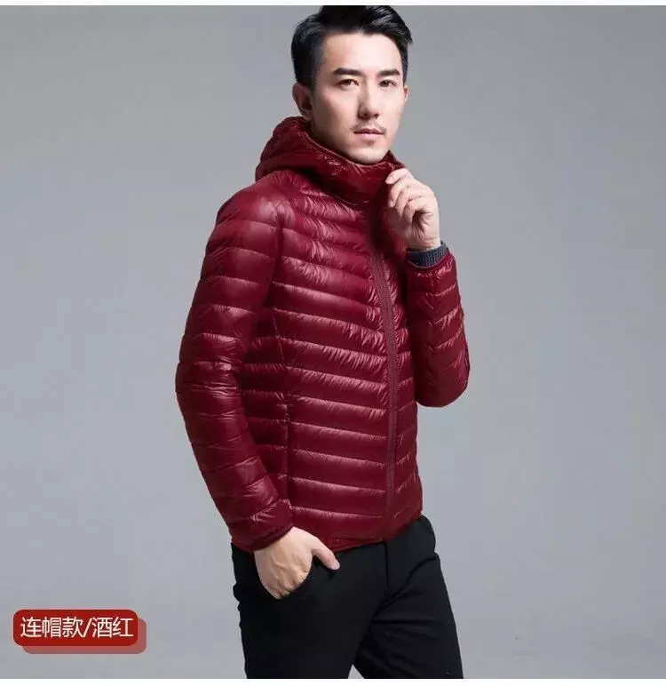 Осенне-зимняя Классическая мужская куртка, модное короткое ультратонкое молодежное тонкое пальто с капюшоном, пуховики 2023