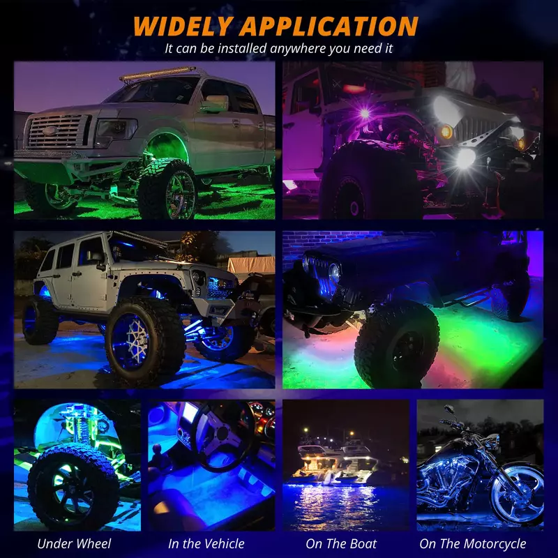 10 Pods APP Control Dream Color RGB + IC 240 LED Rock Lights Off-Road Truck UTV Underbody Underglow Trail Rig Light per Jeep