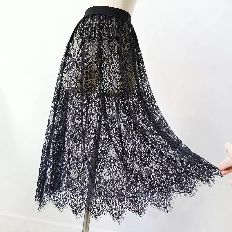 Женская кружевная юбка средней длины, Элегантная черная или белая прозрачная длинная юбка из тюля с высокой эластичной талией, пляжная юбка, 2 цвета, Прямая поставка