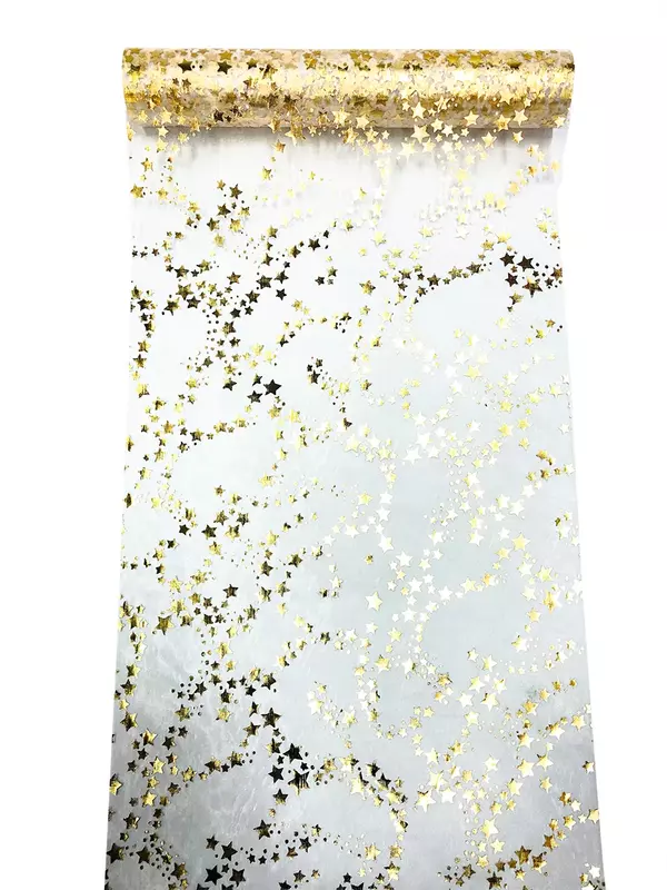 Star Table Runner Glitter Tulle Roll Metal Foil Mesh Roll Wedding Party Table Decoration Gift Floral  Package 28 Cm X 10 Yards