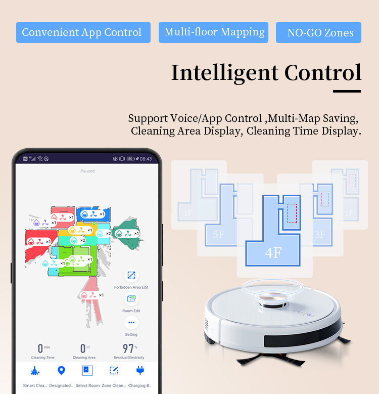 걸레 스마트 로봇 진공 청소기, 3000Pa 흡입 로봇 진공 및 걸레 앱, 와이파이 자동 비우기, 가전 제품