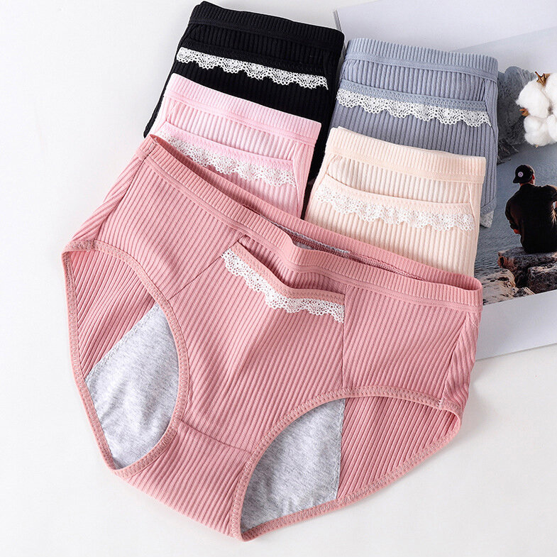 Women's Pure Cotton Menstrual Panties 2pcs set Solid Leak Proof Cotton Period Panties Physiological Leakproof Underwear