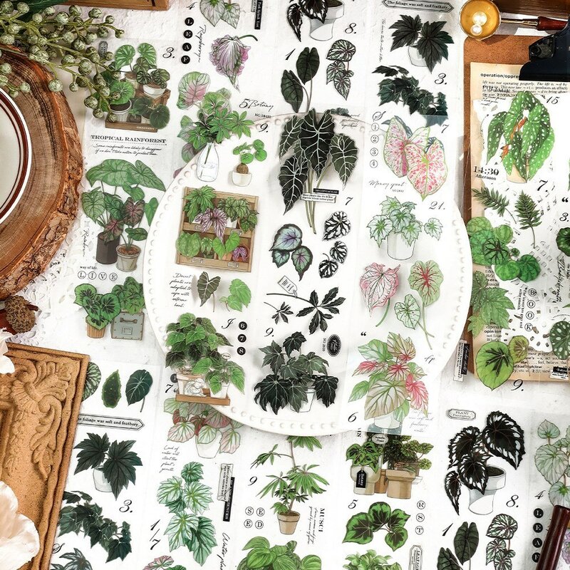 6 buah stiker dekorasi tanaman hijau DIY, stiker Decal untuk perlengkapan hiasan buku tempel