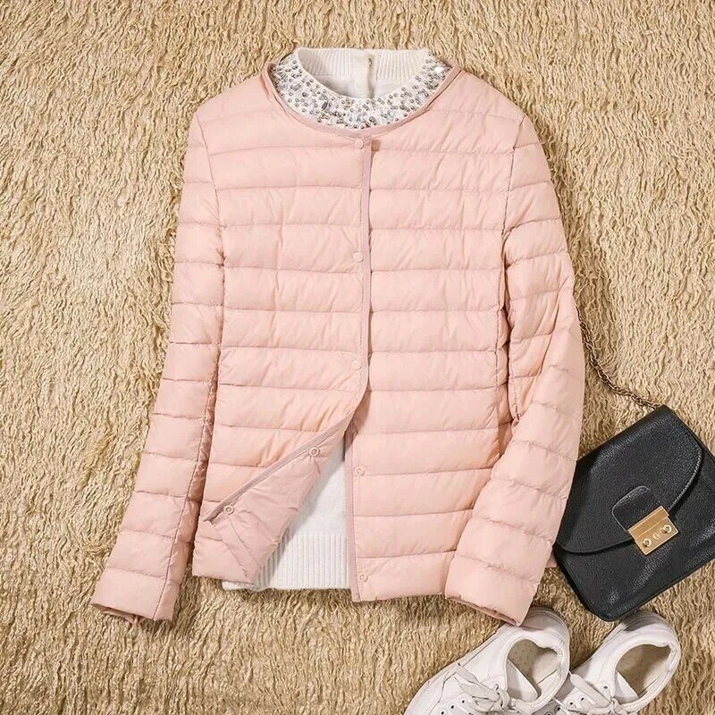 Winter Jacket for women 2023 New fashion Warm solid short cotton coat ultra light collarless clothing for women