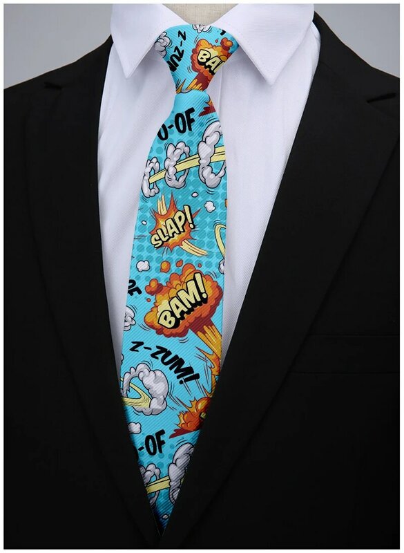 Kreskówka męski krawat z nadrukiem nowa moda drużba krawat na co dzień męski krawat 8 cm szeroki krawat akcesoria imprezowe ślubny