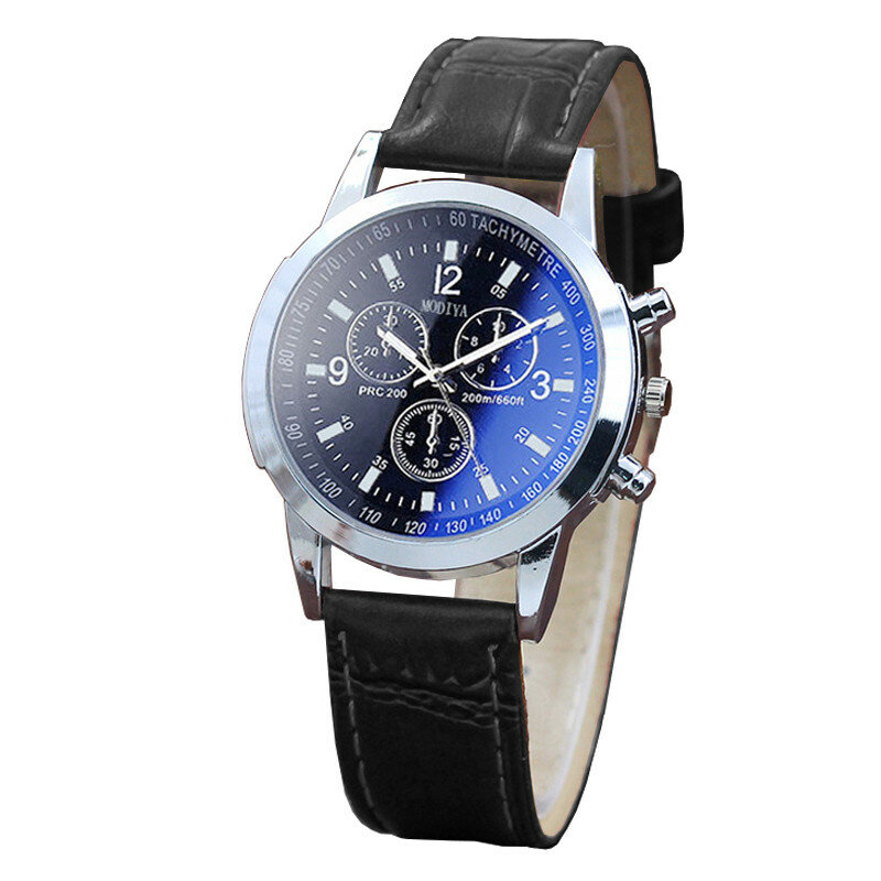 Sport Quartz Watch For Men Fashion Causal Leather Strap Analog Wristwatches Simple Clothing Matching Blue Light Glass Watch