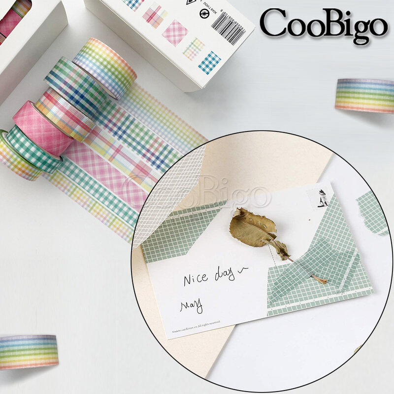 Cute Rainbow Grid Washi Tape Set Adhesive Paper Sticker Decor Notebook Scrapbook Diary Planner Aesthetic Stationery 6Rolls/Lot